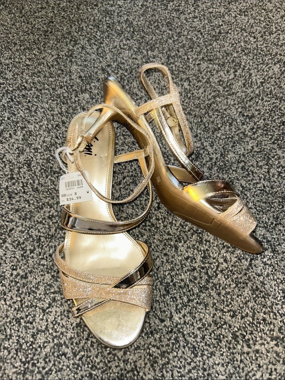 FIONI Clothing Metallic Gold Glitter Strappy Heels